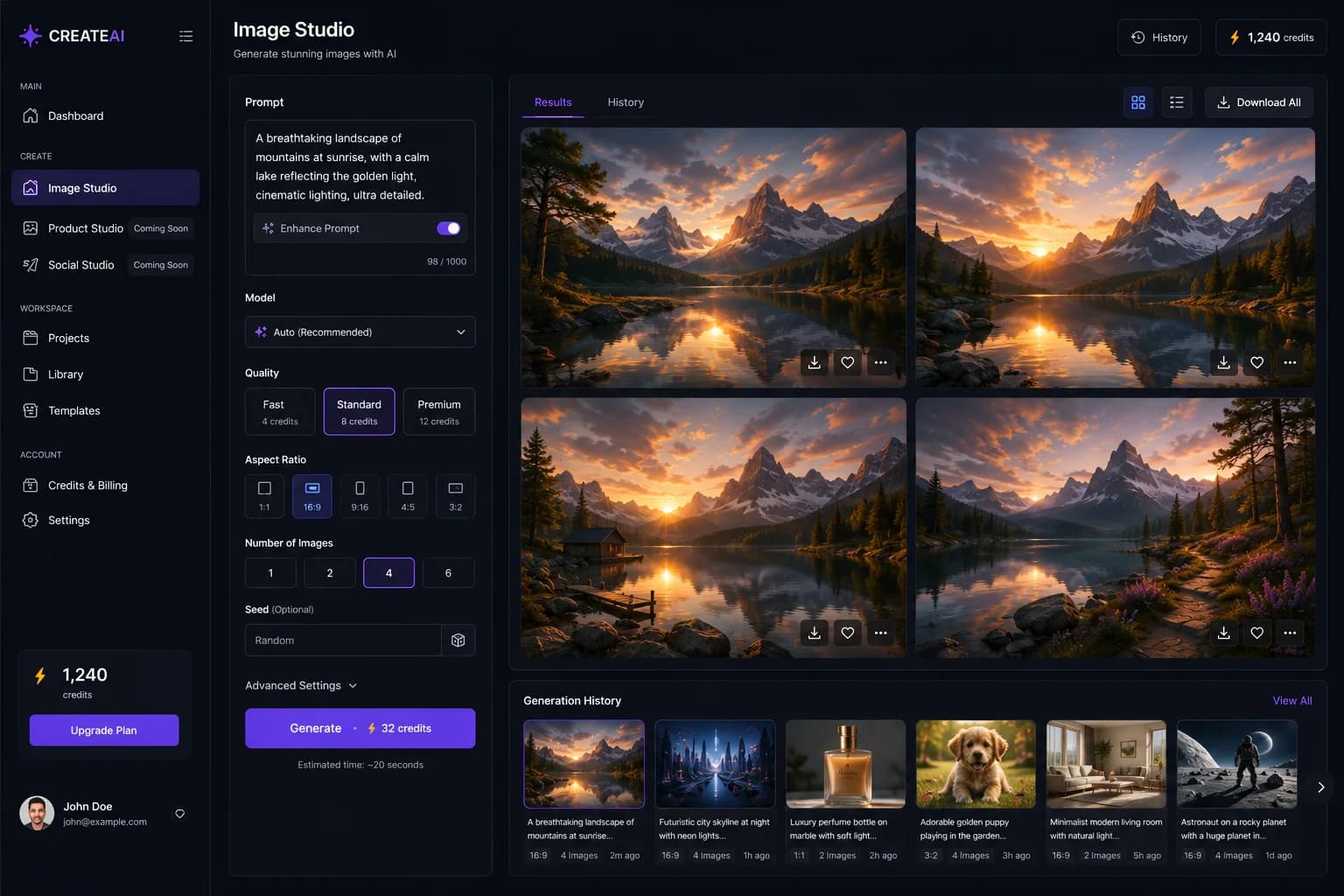 Image Studio CREATEAI interface